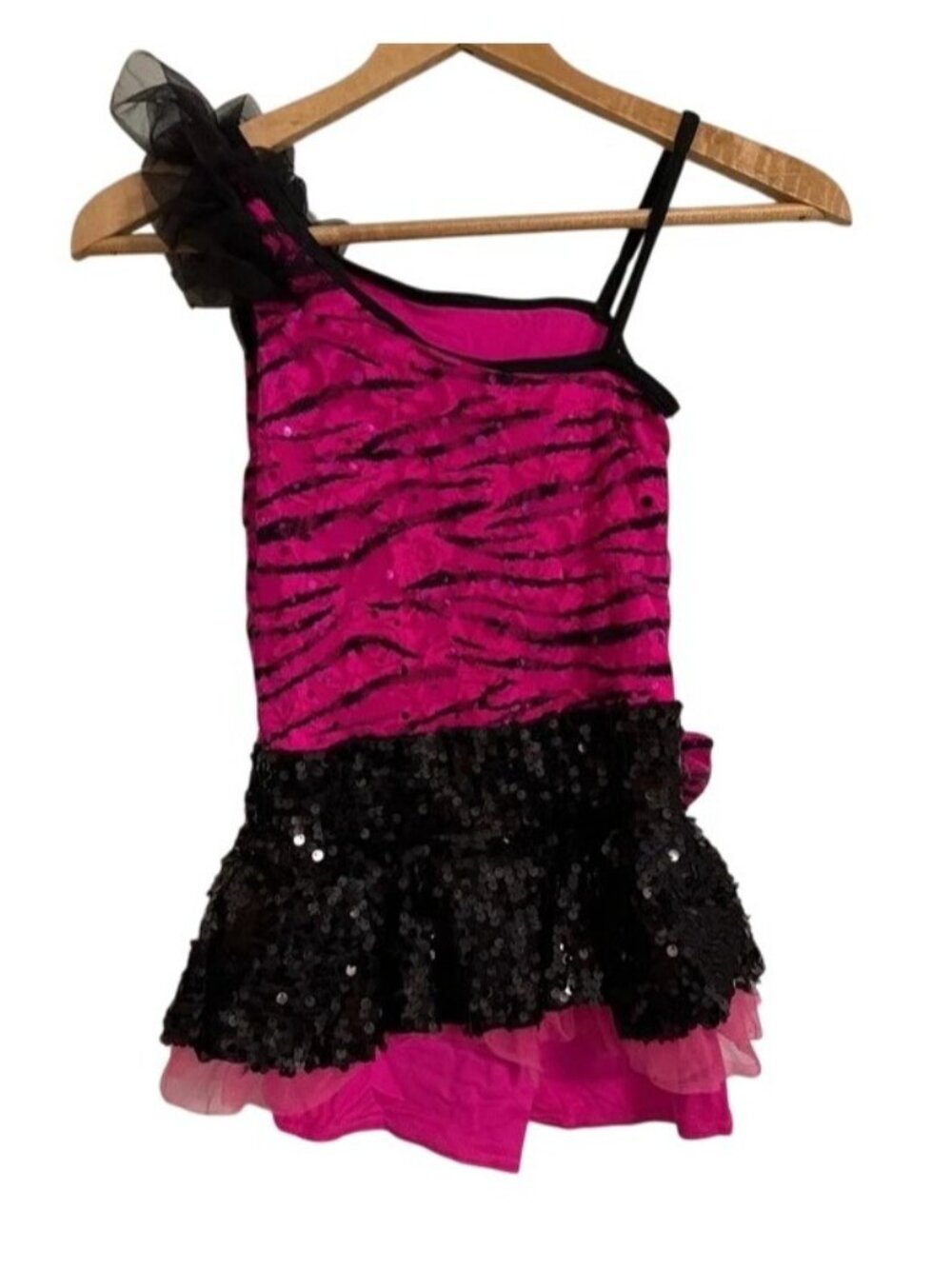 Weissman Dancing Tonight 8468 Pink Zebra Lace Sequin Dance Costume Size LC 14 - Picture 1 of 4